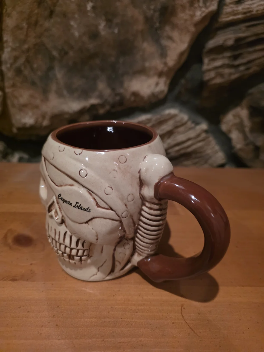 Skull Ceramic Coffee Mug - Cream with Brown Handle